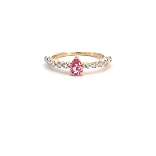 14k Yellow Gold Pink Sapphire & Diamond Ring