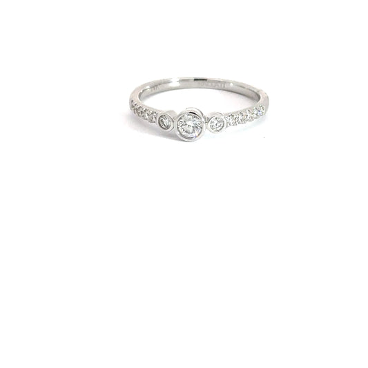 14k White Gold 3 Round Diamond Bezel Set Ring 3/8cttw