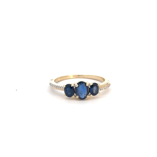 14k Yellow Gold 3 Oval Sapphire & Diamond Ring