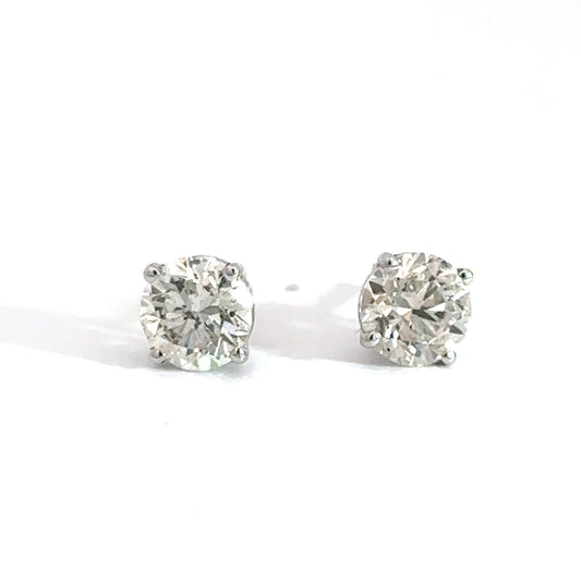 14k White Gold 2.01 Round Brilliant Diamond Solitaire Earrings