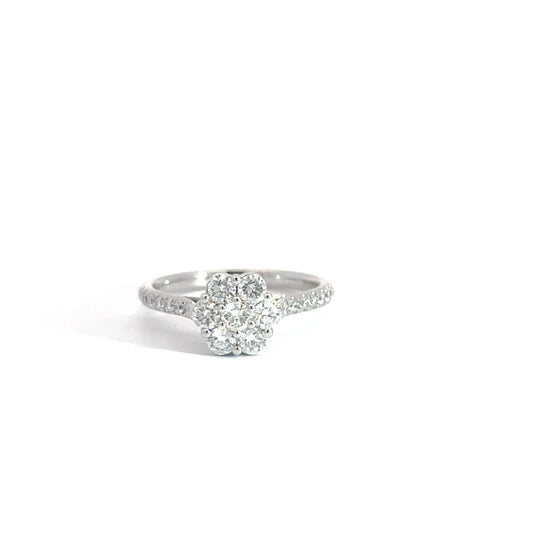 14k White Gold Diamond Cluster Engagement Ring 1 1/5cttw