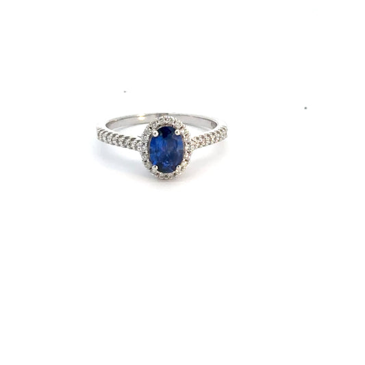 14k White Gold Ceylon Blue Sapphire & Diamond Ring