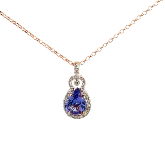 14k Rose Gold Pear Shaped Tanzanite & Diamond Pendant