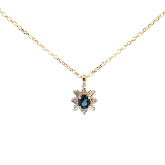 14k Yellow Gold London Blue Topaz & Diamond Pendant
