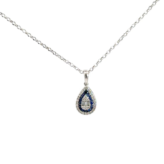 14k White Gold Sapphire & Diamond Pendant
