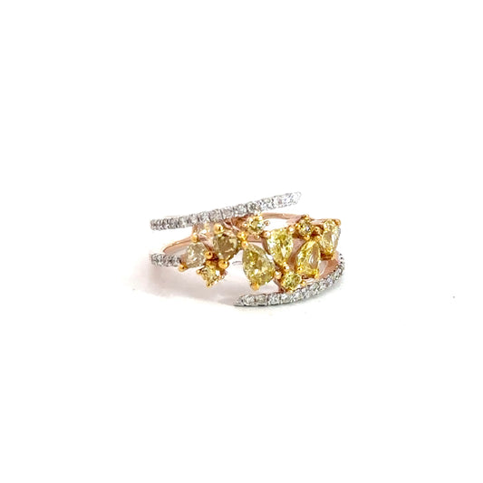 14k Rose Gold White & Yellow Diamond Ring 1.50cttw