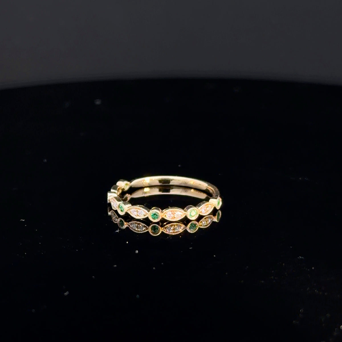 14k Yellow Gold Diamond & Emerald Stackable Band