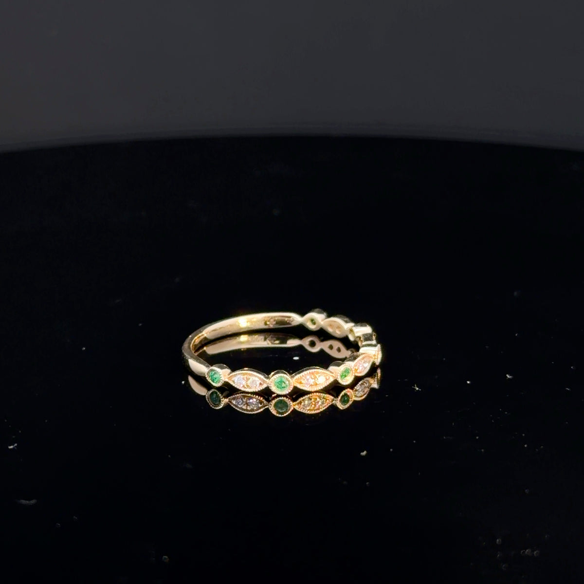 14k Yellow Gold Diamond & Emerald Stackable Band