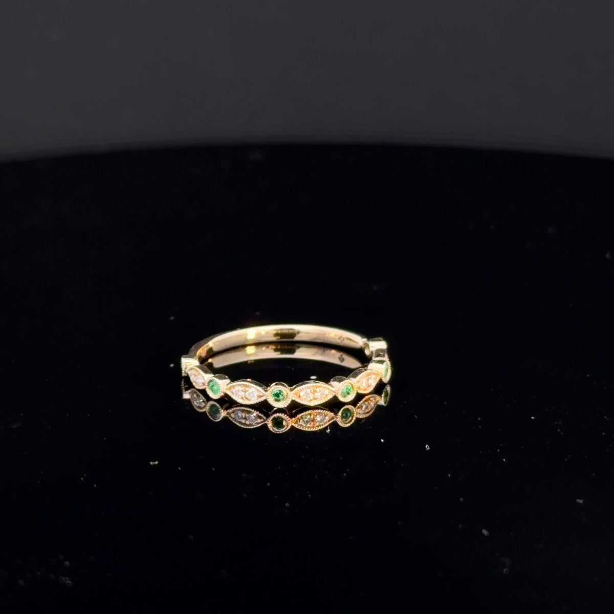 14k Yellow Gold Diamond & Emerald Stackable Band