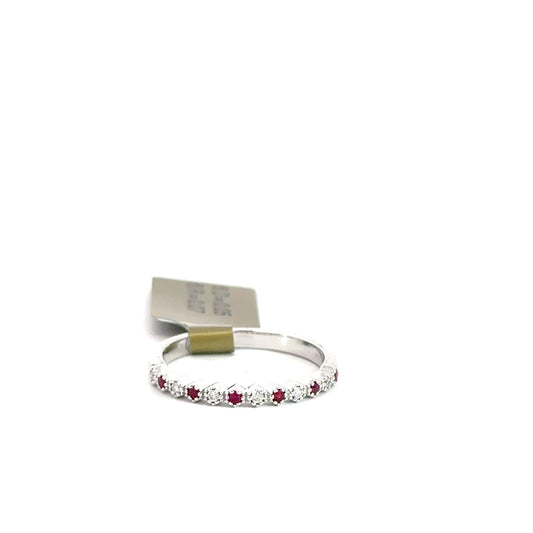 14k White Gold Ruby & Diamond Ring .05cttw