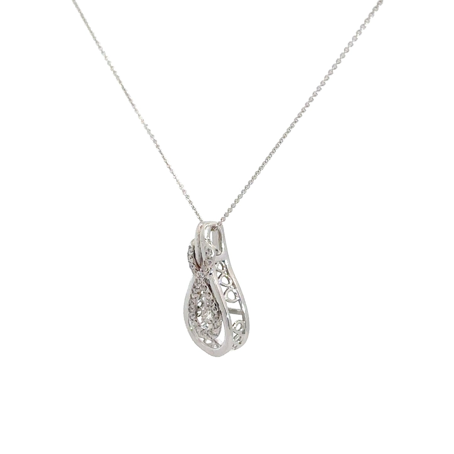 14k White Gold Diamond Heartbeat Pendant .20cttw
