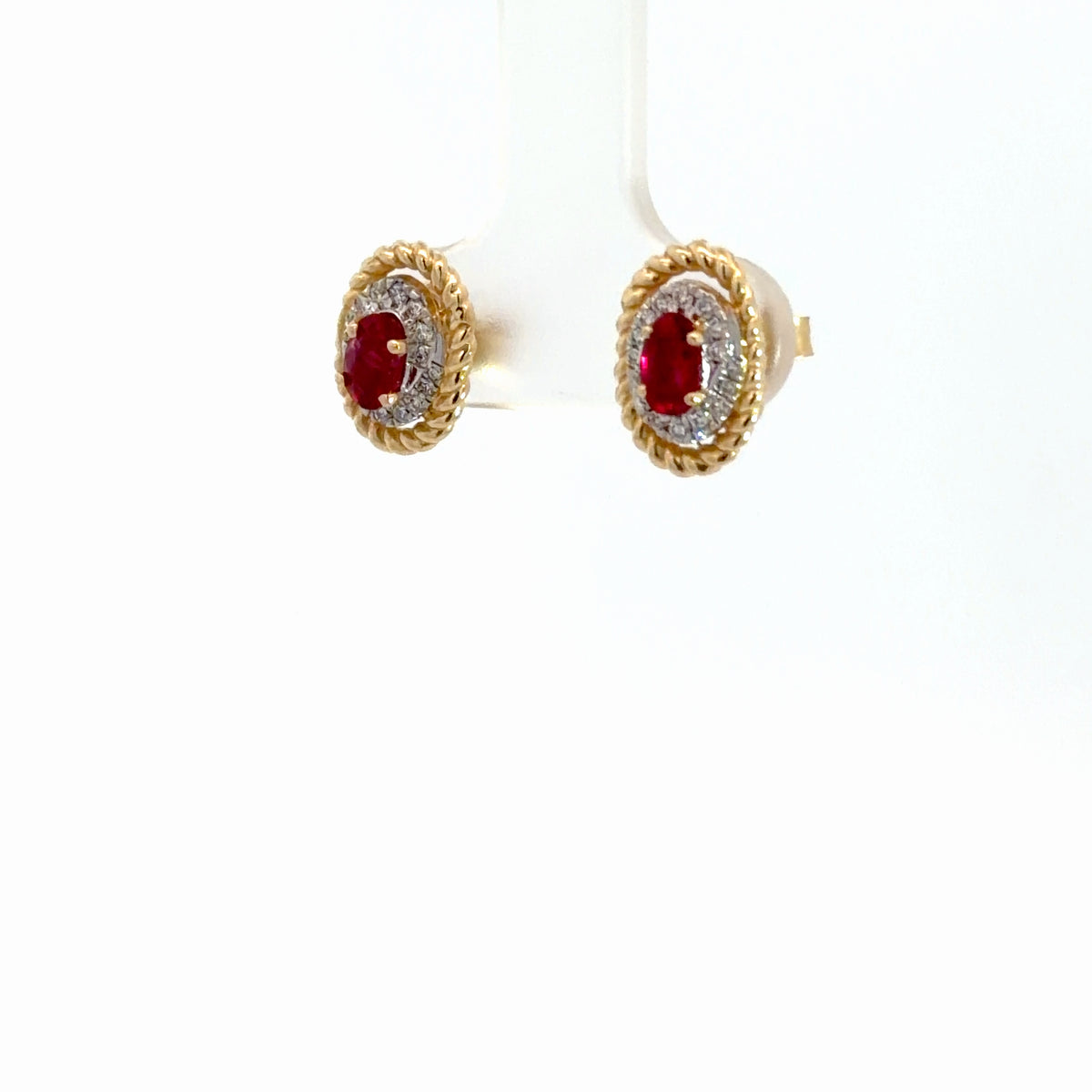 14k Yellow Gold Ruby & Diamond Earrings