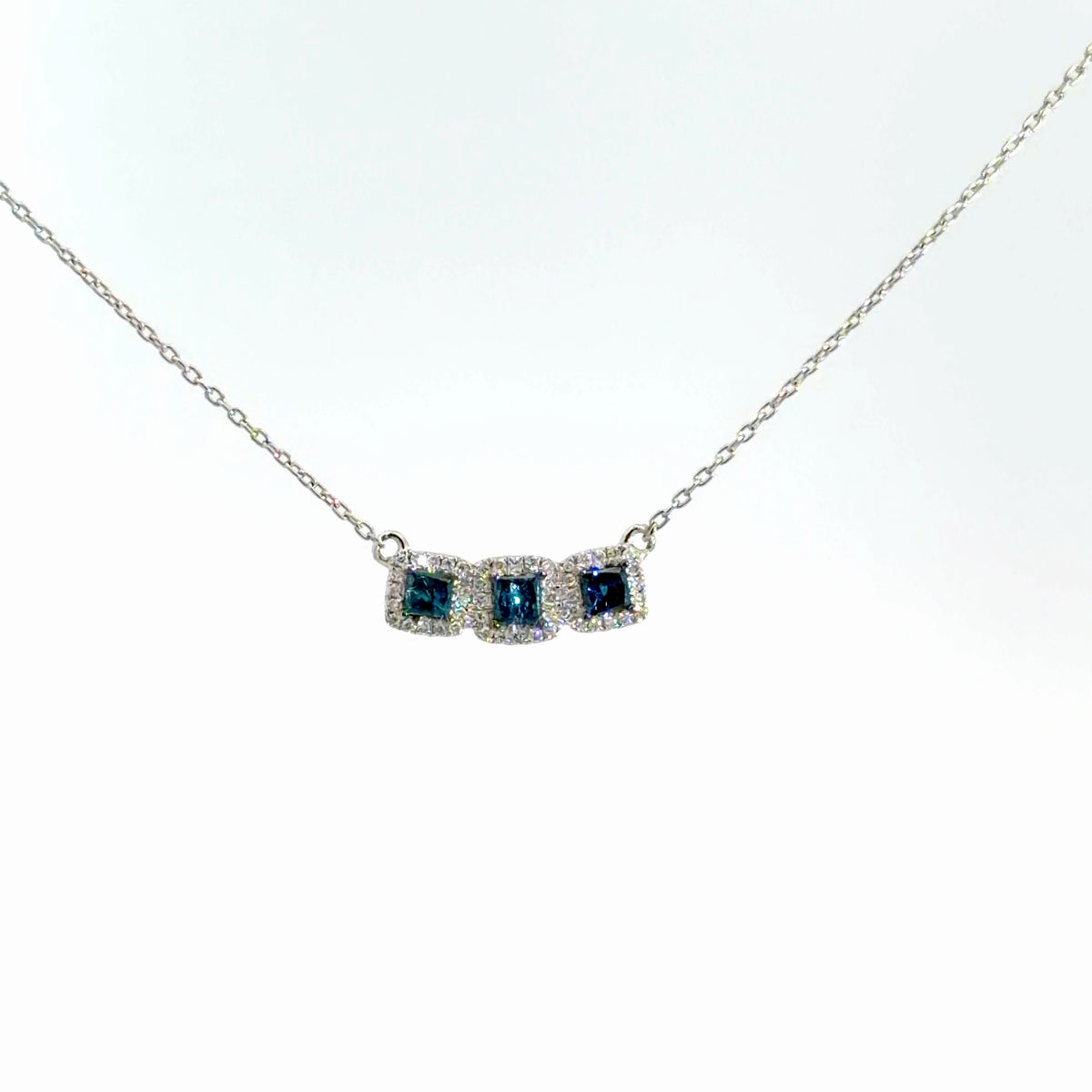 14k White Gold White & Blue Diamond Pendant