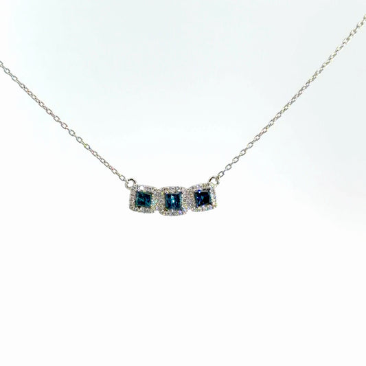 14k White Gold White & Blue Diamond Pendant