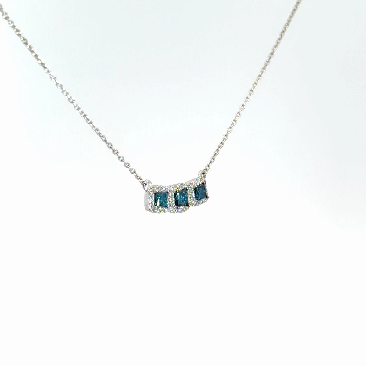 14k White Gold White & Blue Diamond Pendant