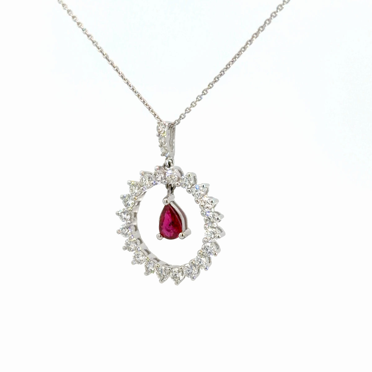 14k White Gold Ruby & Diamond Pendant
