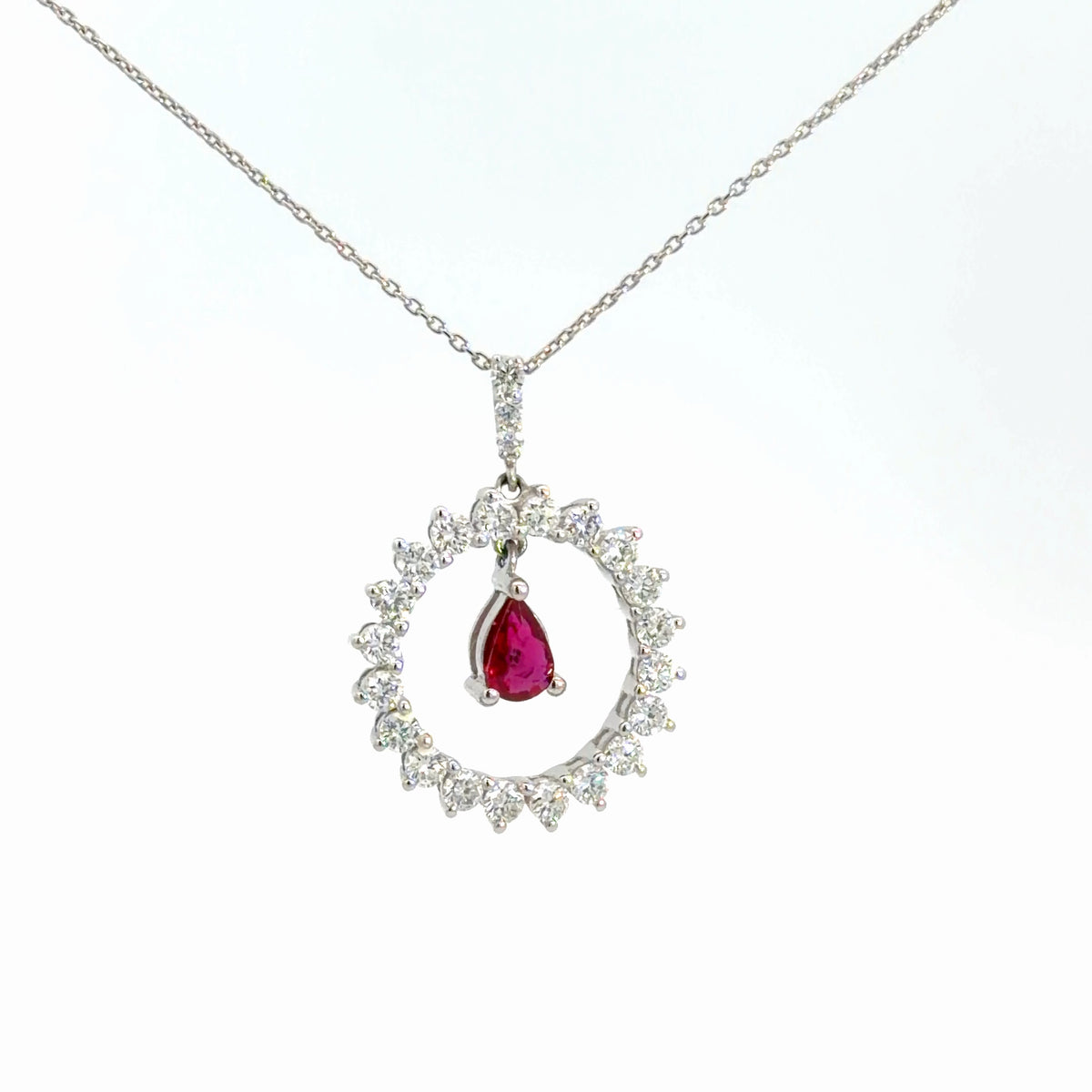 14k White Gold Ruby & Diamond Pendant