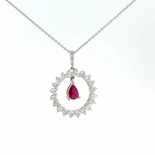 14k White Gold Ruby & Diamond Pendant