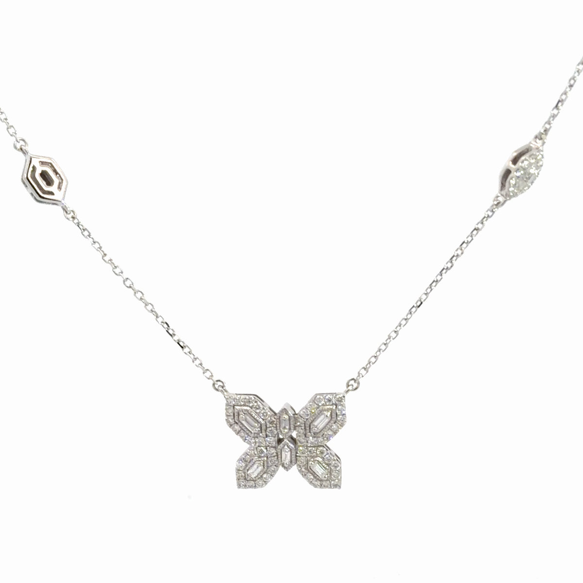 14k White Gold Butterfly Pendant 5/8cttw