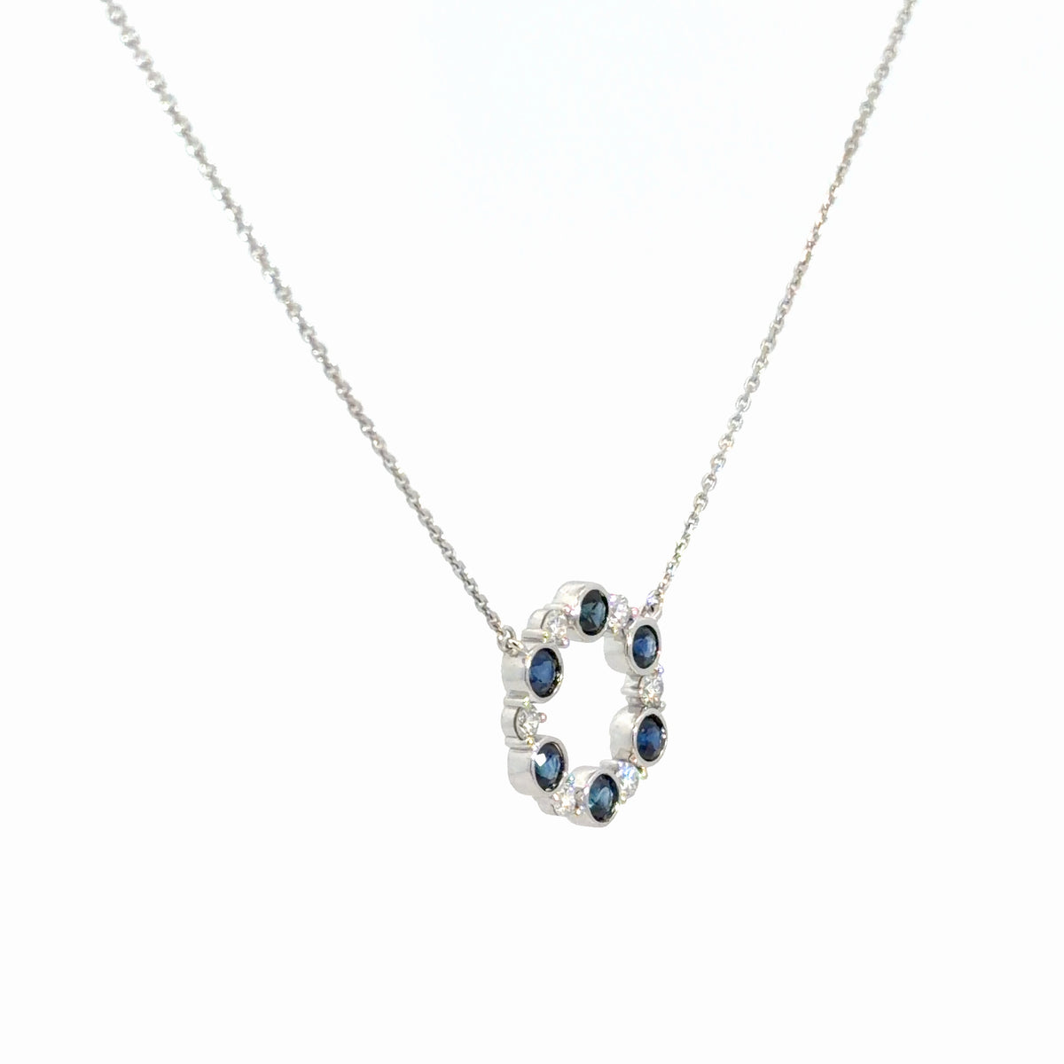 14k White Gold Diamond and Sapphire Circle Pendant