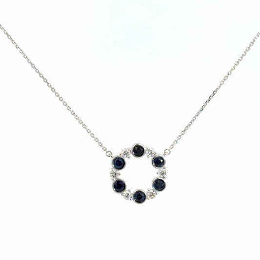 14k White Gold Diamond and Sapphire Circle Pendant