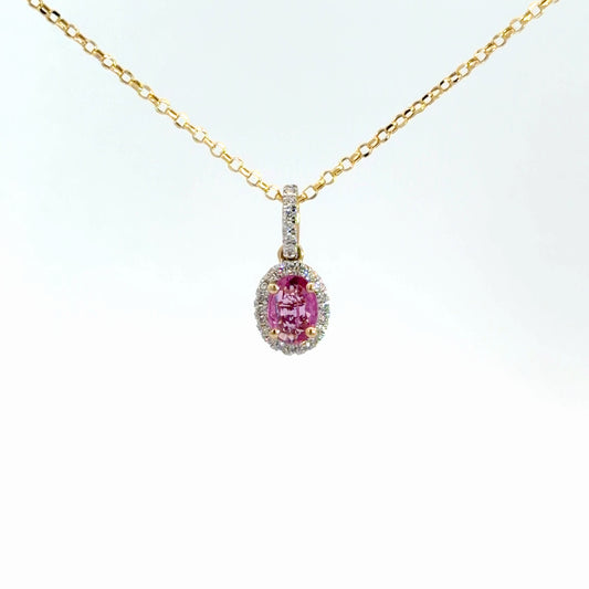 14k Yellow Gold Pink Sapphire & Diamond Pendant 1/8cttw