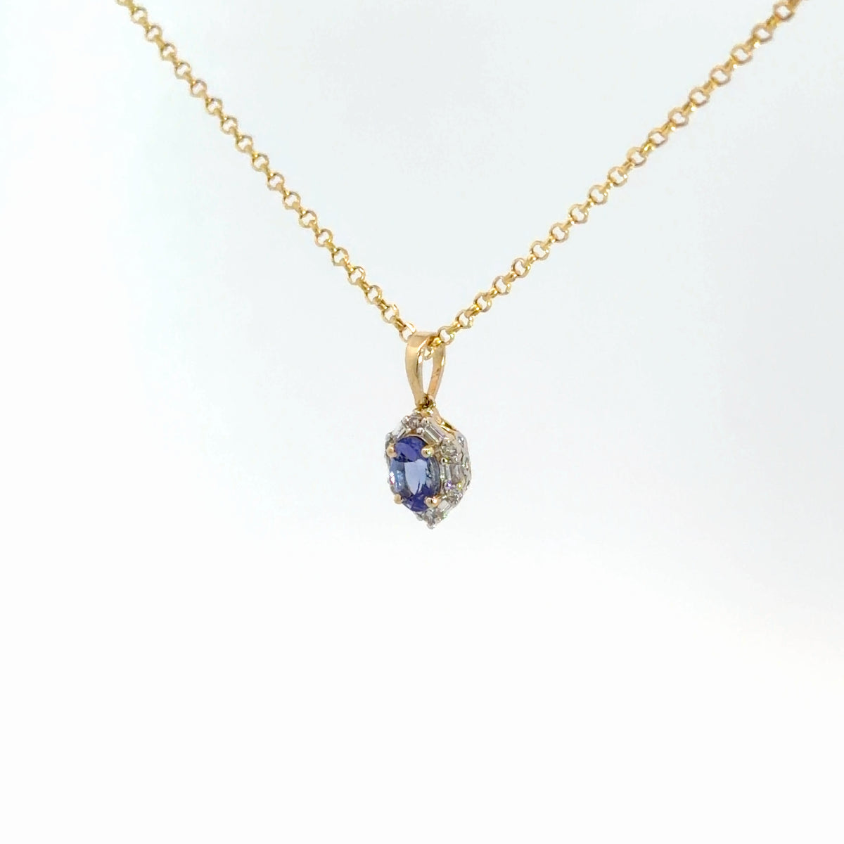 14k Yellow Gold Tanzanite & Diamond Pendant 1/8cttw