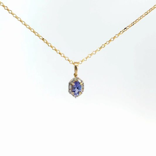 14k Yellow Gold Tanzanite & Diamond Pendant 1/8cttw
