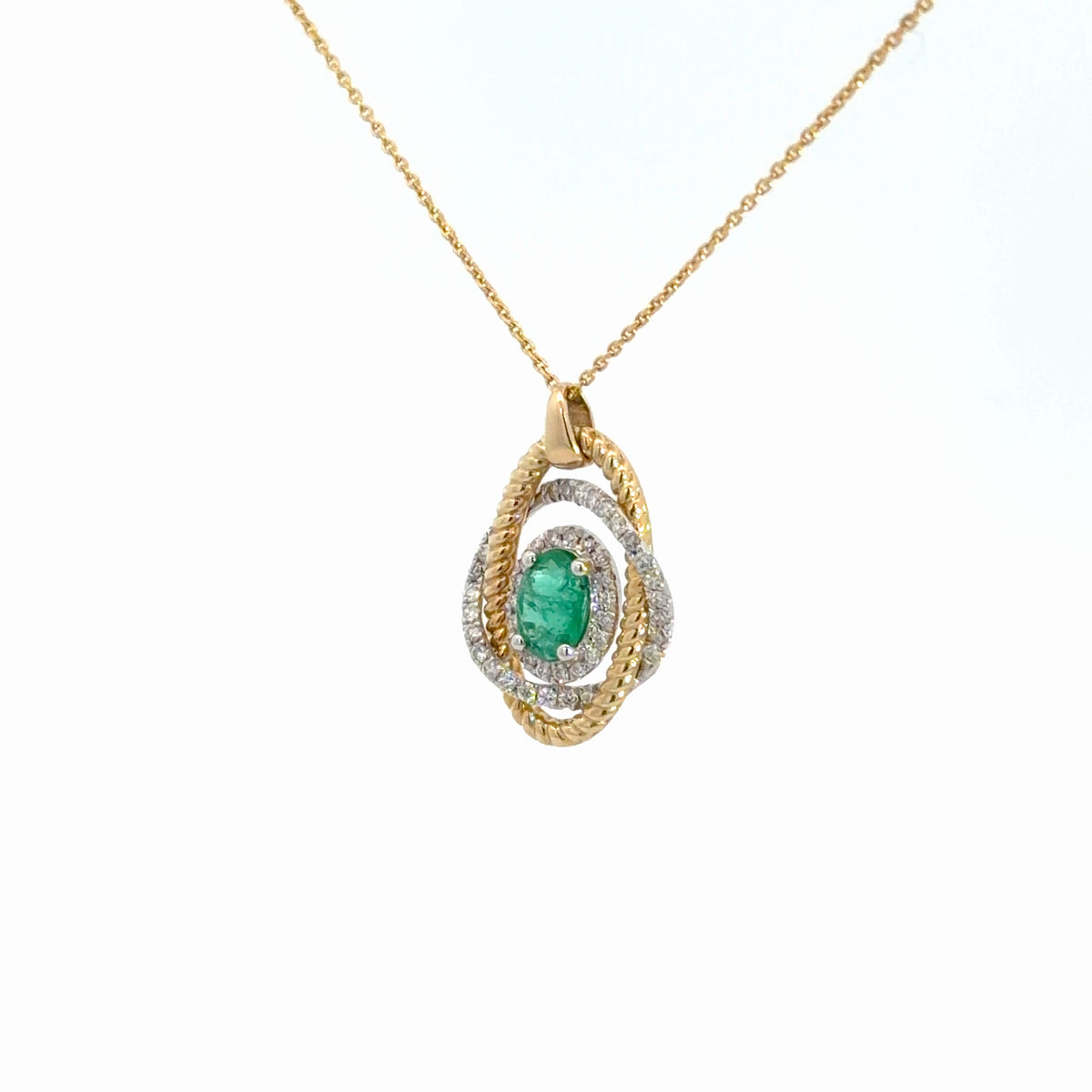 14k Yellow Gold Emerald & Diamond Pendant