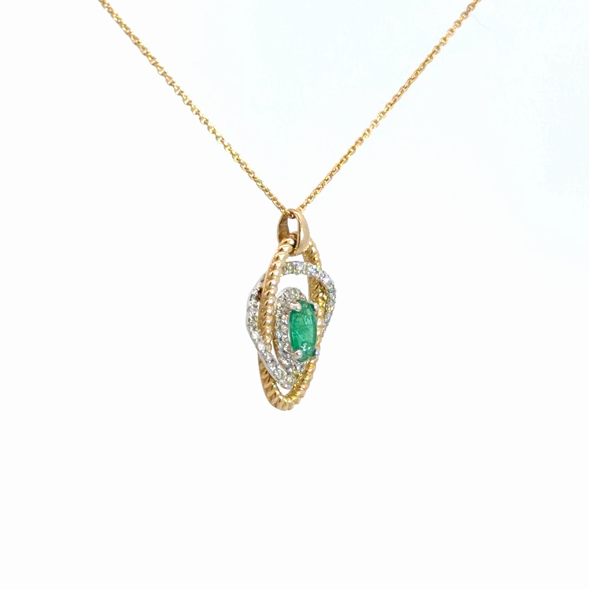14k Yellow Gold Emerald & Diamond Pendant