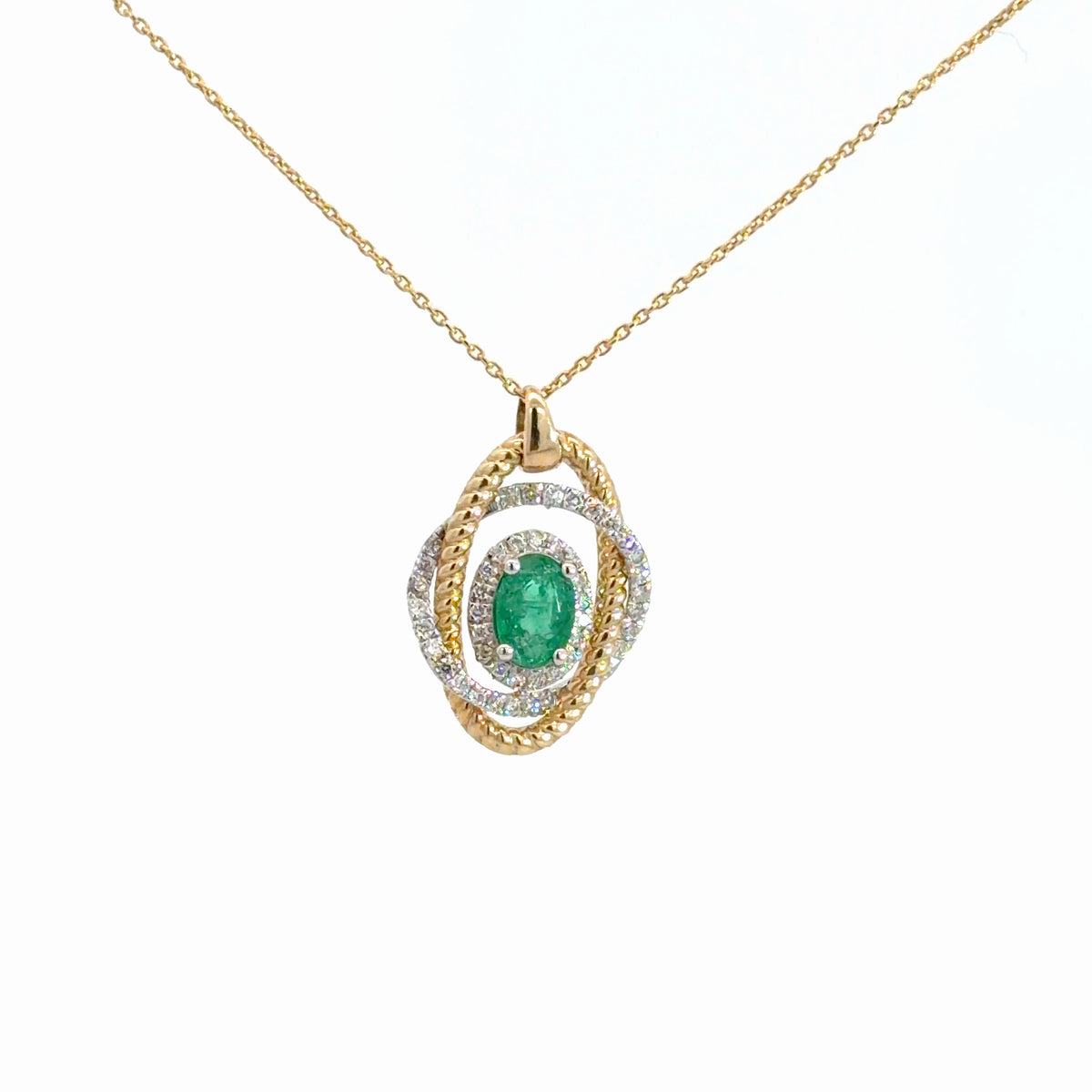 14k Yellow Gold Emerald & Diamond Pendant