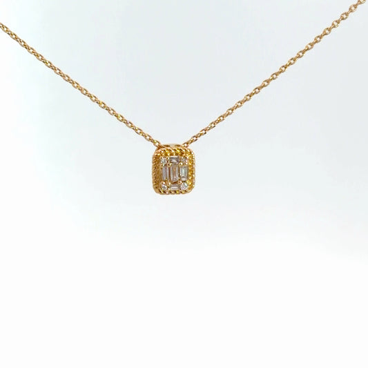 14k Yellow Gold Round & Baguette Diamond Pendant .12cttw