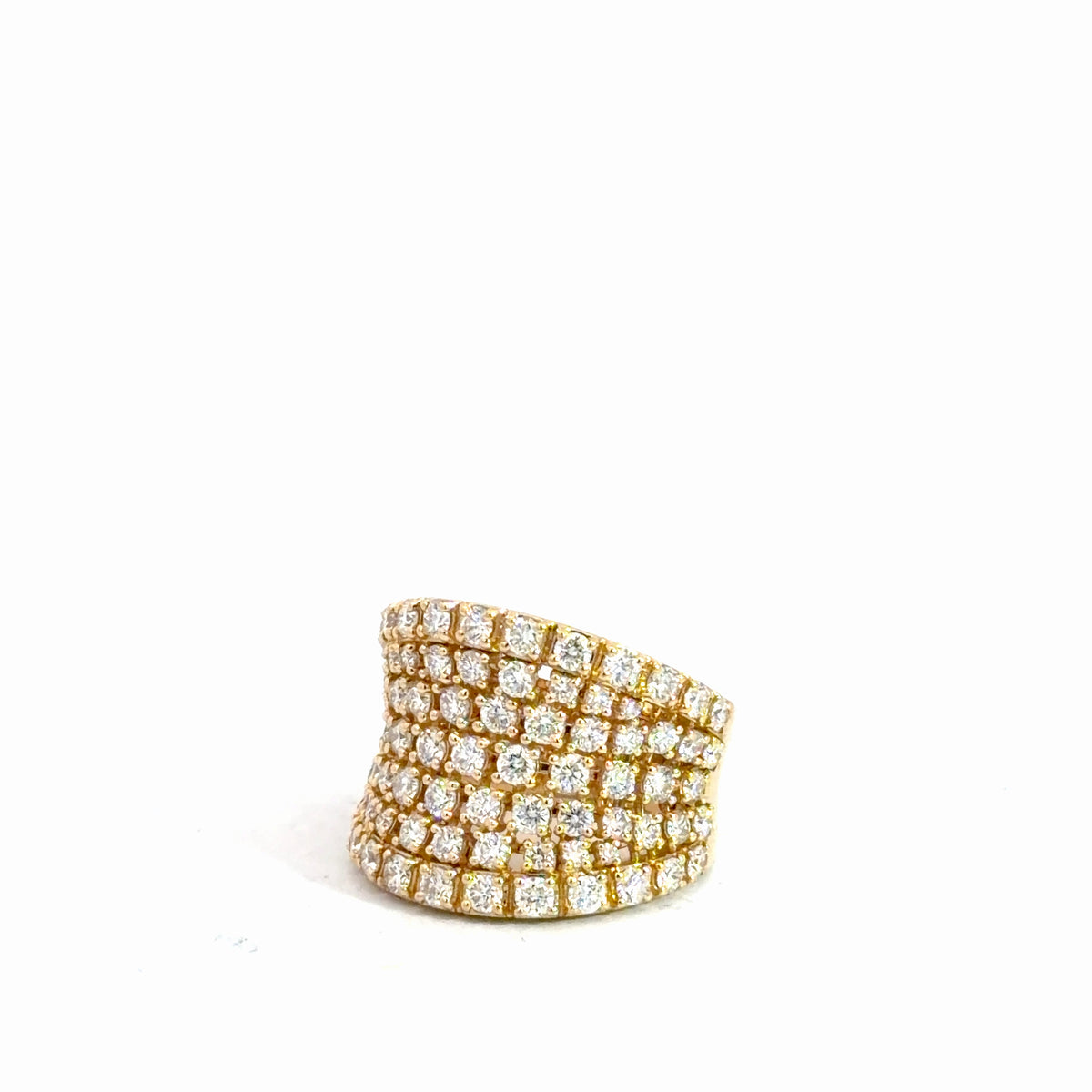 14k Yellow Gold Multi Row Diamond Ring 3.75cttw
