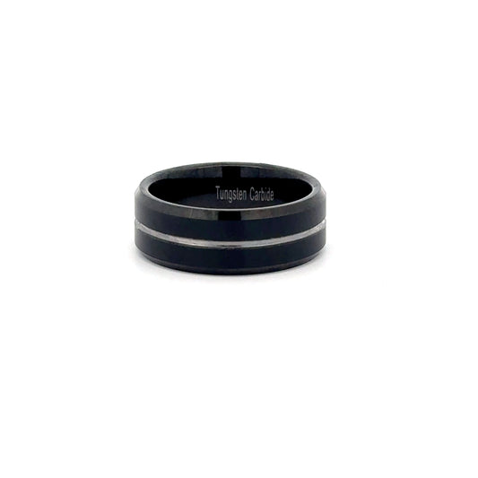 Mens Silver and Black Tungsten Band
