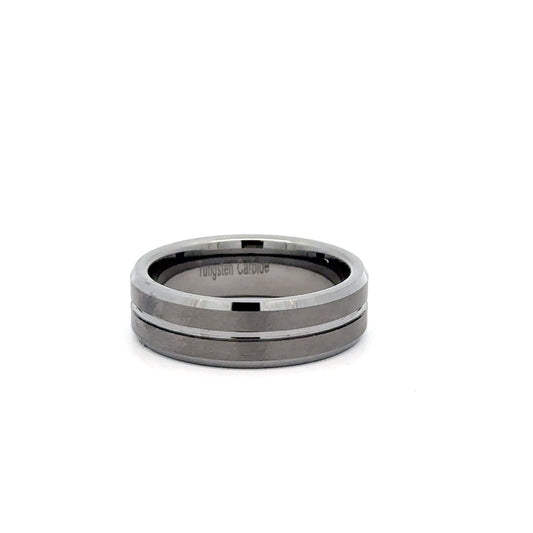 Mens Silver Toned Satin and Polished Finish Tungsten Band