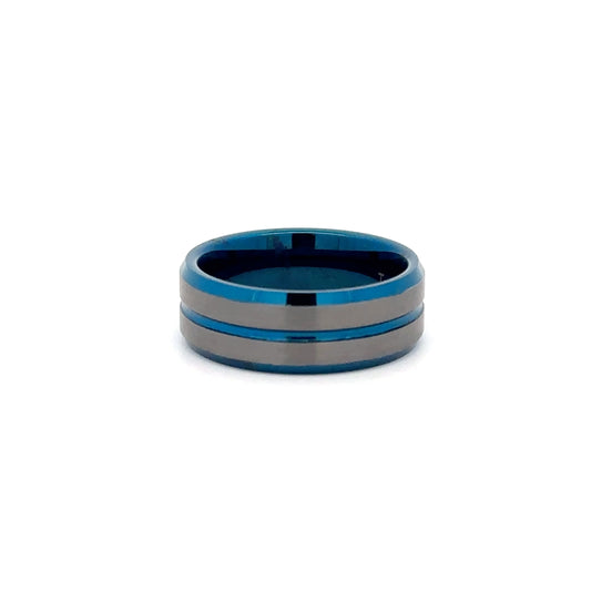 Mens Silver and Blue Tungsten Band
