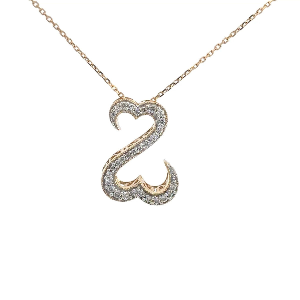 14k Yellow Gold Diamond Open Heart Pendant .33cttw