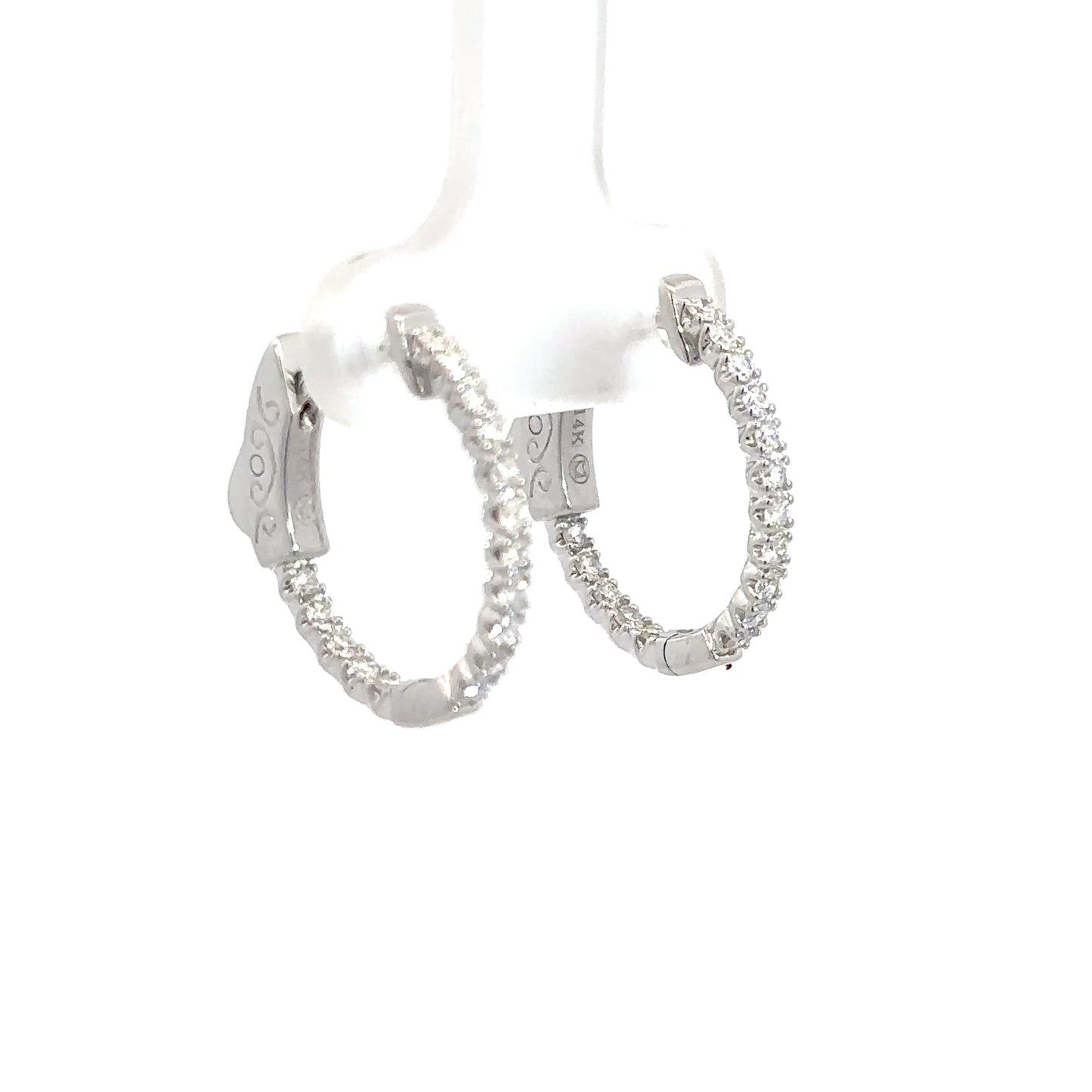14k White Gold Diamond In/Out Hoops .48cttw