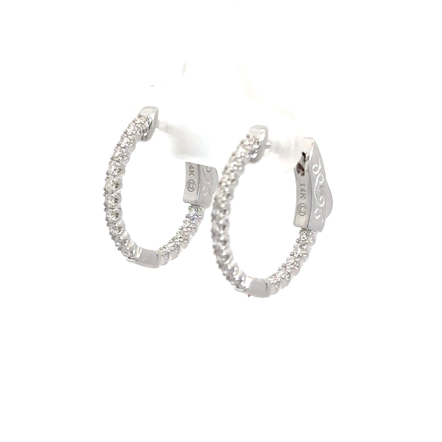 14k White Gold Diamond In/Out Hoops .48cttw