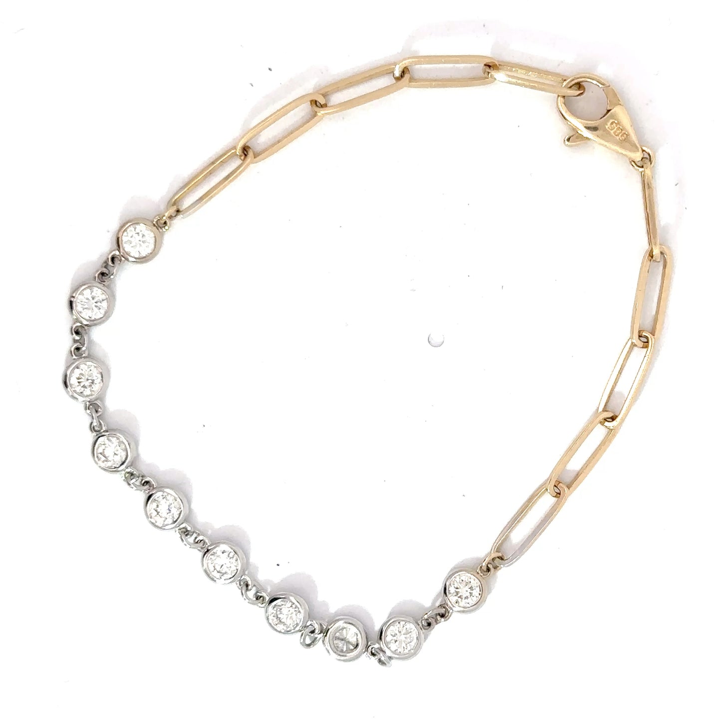 14k Yellow & White Diamond Bezel Paperclip Bracelet 1cttw