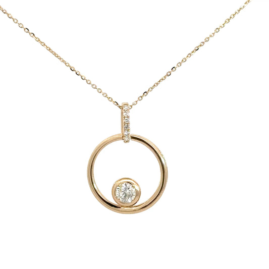 14k Yellow Gold Diamond Circle Pendant .37cttw