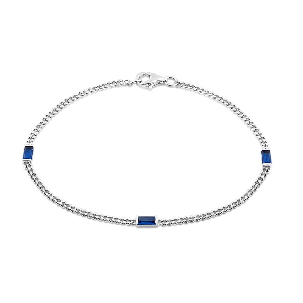 Sterling Silver Blue Spinel Curb Bracelet