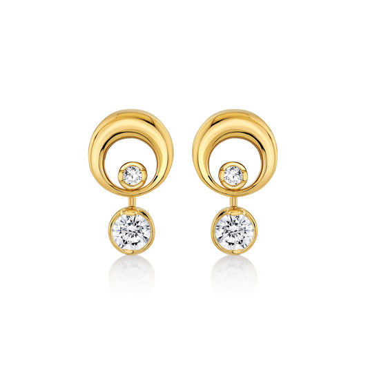 Gold Plated CZ Circle Dangle Earrings