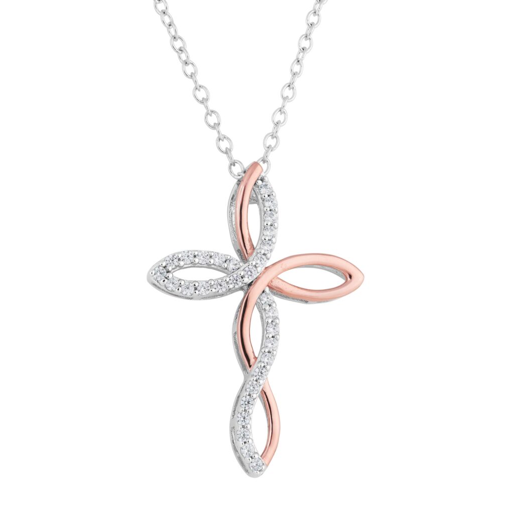 Sterling Silver & Rose Plated CZ Cross