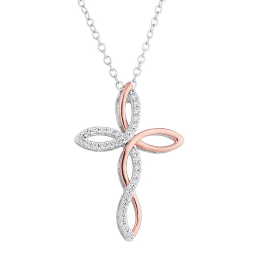 Sterling Silver & Rose Plated CZ Cross