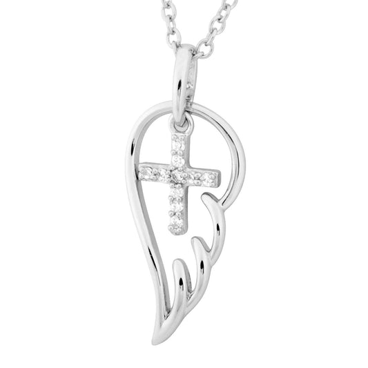 Sterling Silver Angel Wing & Cross Pendant