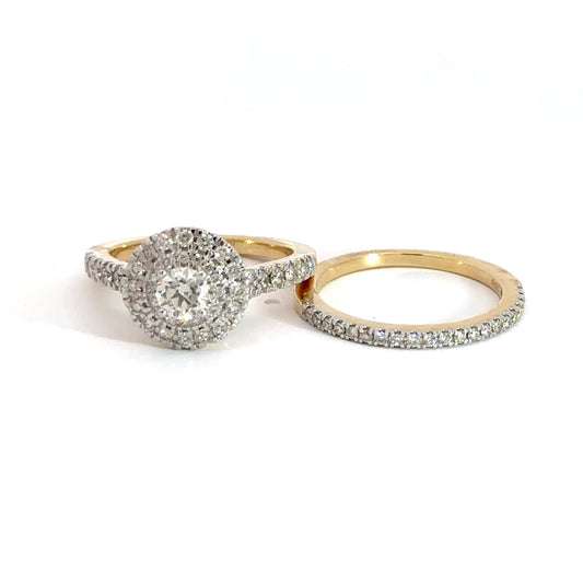 14k Yellow Gold Diamond Halo Bridal Set