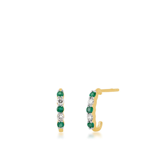 14k Yellow Gold Diamond & Emerald Hoops