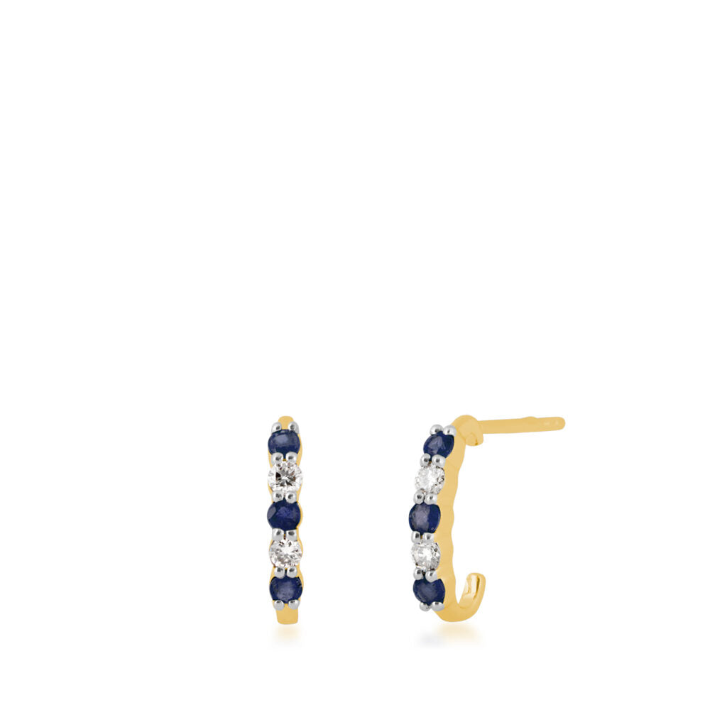 14k Yellow Gold Diamond & Sapphire Hoops