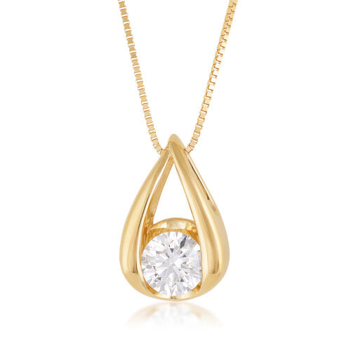 14k Yellow Gold Teardrop Lab Grown Diamond Pendant 1cttw